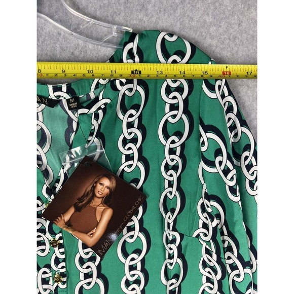 IMAN Tunic Jade GLOBAL CHIC V Neck Chain Link Flowy Blouse Corpcore Twee Office - Picture 5 of 16